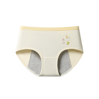 Mėnesinių apatiniai paauglėms – karikatūrų raštas, pagrindinis audinys: medvilnė 46%, kirkšnies įdaila 5% spandekso, vidutinio aukščio liemuo, skirtas 13–18 metų mergaitėms