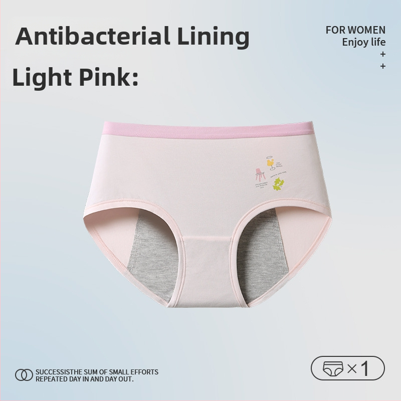 Mėnesinių apatiniai paauglėms – karikatūrų raštas, pagrindinis audinys: medvilnė 46%, kirkšnies įdaila 5% spandekso, vidutinio aukščio liemuo, skirtas 13–18 metų mergaitėms