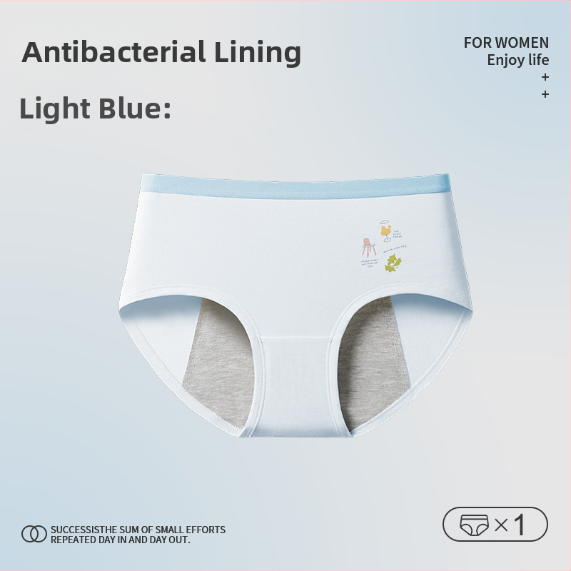 Mėnesinių apatiniai paauglėms – karikatūrų raštas, pagrindinis audinys: medvilnė 46%, kirkšnies įdaila 5% spandekso, vidutinio aukščio liemuo, skirtas 13–18 metų mergaitėms