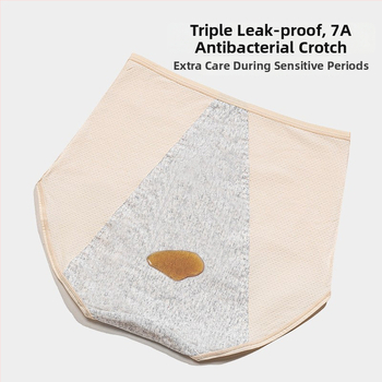 Menstruacijų apatinių kelnaitės su aukštu juosmeniu, antibakterinė intymi zona, priekyje ir gale apsauga, pagrindinis audinys 92,6% medvilnė, intymi zona 100% medvilnė