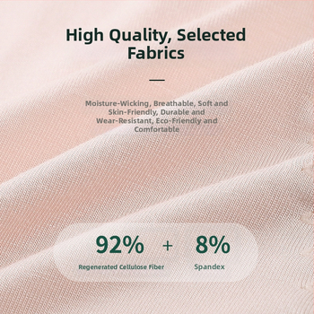 Moteriškos modalinius menstruacinius apatinius su nuotėkio apsauga, vidutinio juosmens, kvėpuojančios, drėgmę sugeriančios, odai malonios; tarpklotė medvilninė 92%, pagrindinis audinys modal (regeneruota celulozė 90%)