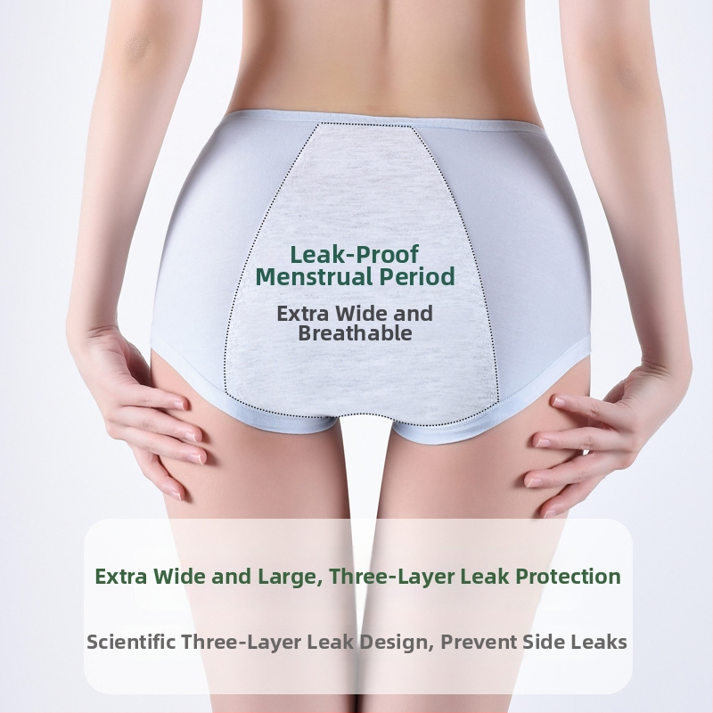 Moteriškos modalinius menstruacinius apatinius su nuotėkio apsauga, vidutinio juosmens, kvėpuojančios, drėgmę sugeriančios, odai malonios; tarpklotė medvilninė 92%, pagrindinis audinys modal (regeneruota celulozė 90%)