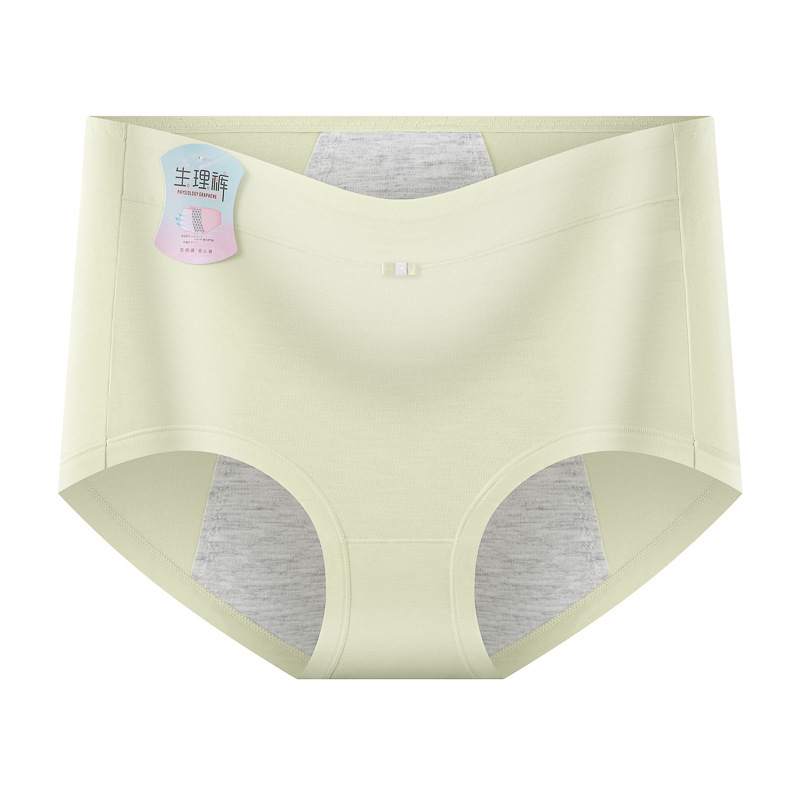 Moteriškos modalinius menstruacinius apatinius su nuotėkio apsauga, vidutinio juosmens, kvėpuojančios, drėgmę sugeriančios, odai malonios; tarpklotė medvilninė 92%, pagrindinis audinys modal (regeneruota celulozė 90%)