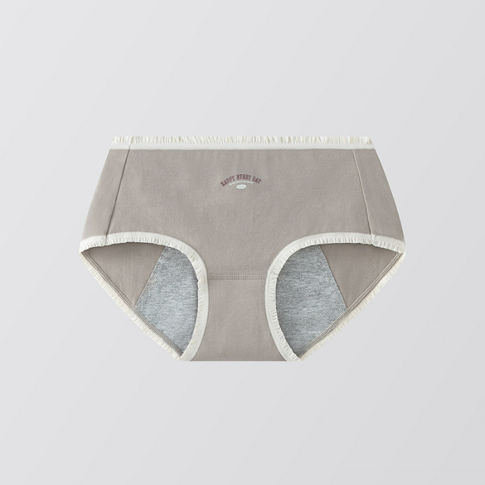 Moteriškos medvilninės menstruacijų kelnaitės su šoninio nuotėkio apsauga, pagrindinis audinys 95% medvilnė, intymi dalis 95% medvilnė, vidutinio aukščio juosmuo