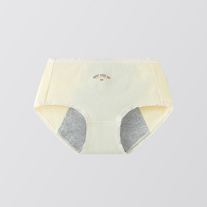 Moteriškos medvilninės menstruacijų kelnaitės su šoninio nuotėkio apsauga, pagrindinis audinys 95% medvilnė, intymi dalis 95% medvilnė, vidutinio aukščio juosmuo
