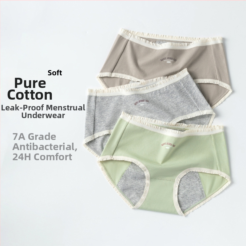Naiste puuvillased menstruatsioonialuspüksid, külgse lekkimise kaitse, peamine materjal 95% puuvill, intiimvooder 95% puuvill, keskmine vöökoht