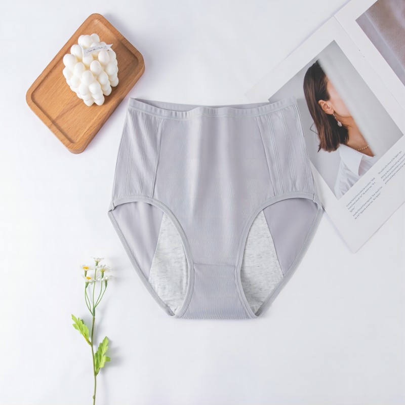 Moteriškos menstruacijų kelnaitės su aukštu juosmeniu, išorinis audinys 95% medvilnė, intarpas 100% medvilnė, fiziologinė apsauga