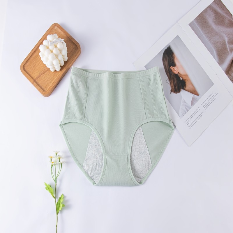 Moteriškos menstruacijų kelnaitės su aukštu juosmeniu, išorinis audinys 95% medvilnė, intarpas 100% medvilnė, fiziologinė apsauga