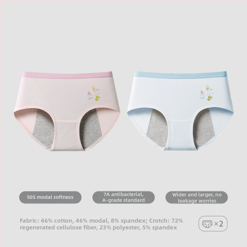 Modalinės menstruacinės kelnaitės paaugliams, vidurio liemens, intarpas 72% regeneruotos celulozės pluošto, fiziologinė funkcija, karikatūros raštas
