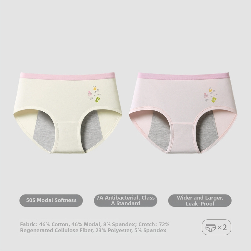 Modalinės menstruacinės kelnaitės paaugliams, vidurio liemens, intarpas 72% regeneruotos celulozės pluošto, fiziologinė funkcija, karikatūros raštas