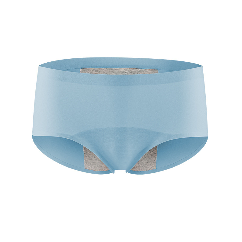 Moteriškos menstruacijų apatiniai su vidutine/aukšta juosmeniu, priekyje ir gale apsauga nuo nutekėjimo, pagrindinis audinys nailonas, tarpkojo pamušalas iš medvilnės