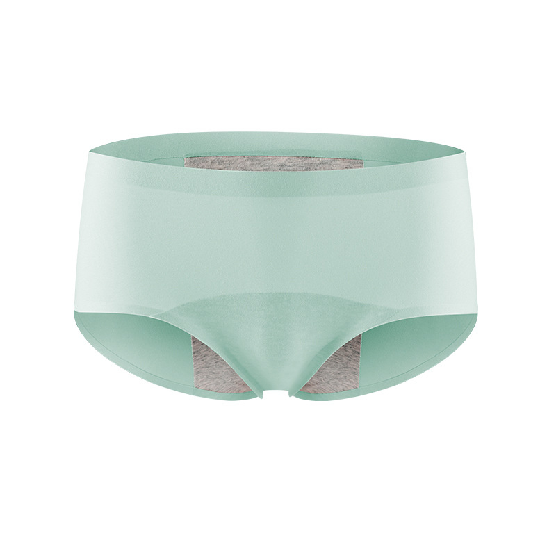 Moteriškos menstruacijų apatiniai su vidutine/aukšta juosmeniu, priekyje ir gale apsauga nuo nutekėjimo, pagrindinis audinys nailonas, tarpkojo pamušalas iš medvilnės
