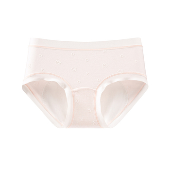 Moterų antibakterinės menstruacinės kelnaitės su vidurio juosmeniu ir apsauga nuo pratekėjimo; pagrindinis audinys: medvilnė-modalas-spandexas; intymi danga: viskozė-spandex-nailonas