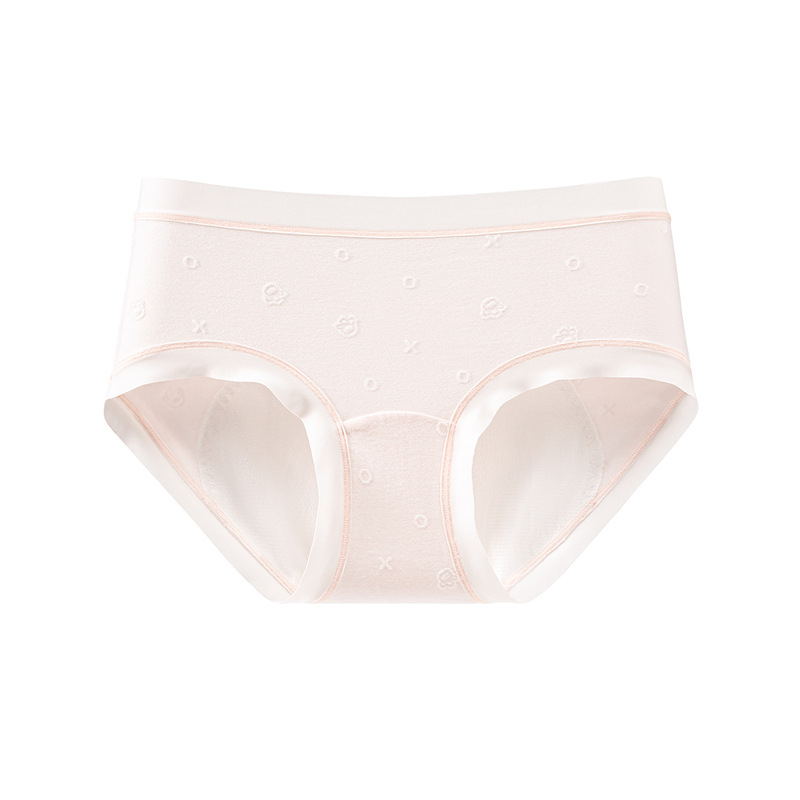 Moterų antibakterinės menstruacinės kelnaitės su vidurio juosmeniu ir apsauga nuo pratekėjimo; pagrindinis audinys: medvilnė-modalas-spandexas; intymi danga: viskozė-spandex-nailonas