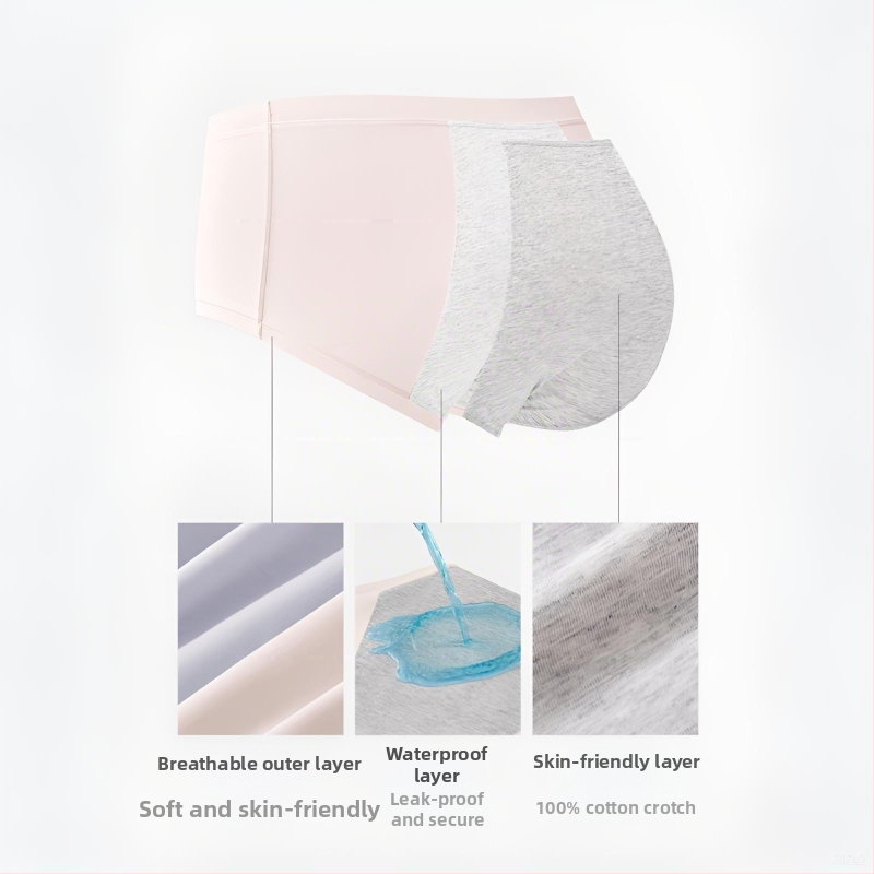 Sieviešu menstruālās biksītes no kokvilnas, antibakteriālas, bez spiediena, paplašināta vidējā josta, pret noplūdēm