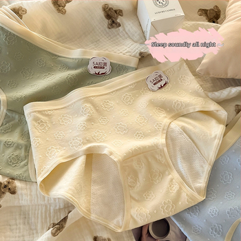 Mėnesinių apatinių drabužių moterims, vidutinio juosmens, pagrindinis audinys 95% medvilnė, tarpakičio įdaila 100% medvilnė; stilius: kelnaitės; funkcija: fiziologija.