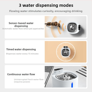 Kačių vandens fontanas su automatiniu jutikliu, atsiejamas, trys režimai, vandens trūkumo įspėjimas