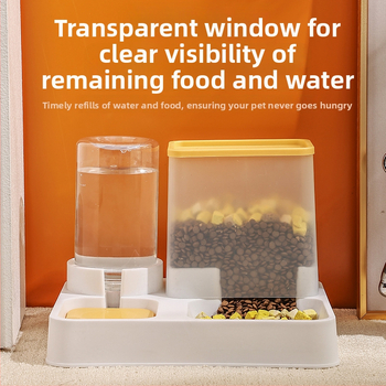 Katės automatinis šėrimas su integruotu vandens dozatoriumi ir dubeniu