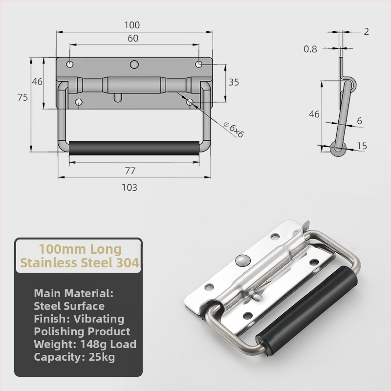 Beronsel 304 nerūdijančio plieno dėžutės rankena, sulankstoma, chromuota