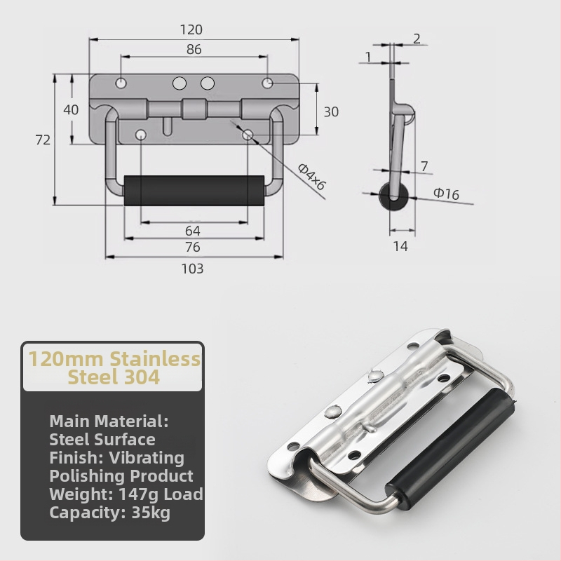 Beronsel 304 nerūdijančio plieno dėžutės rankena, sulankstoma, chromuota