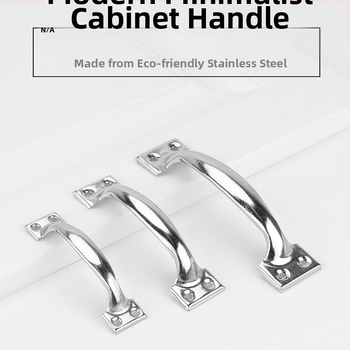 Arkinės formos nerūdijančio plieno durų rankena, modelis PH-0003, prekinis ženklas Flat Ring, modernus minimalistinis stilius.