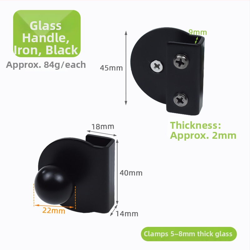 Stiklo spintos durų rankenėlė, nerūdijantis plienas, juodas šlifuotas paviršius, šiuolaikinis minimalistinis stilius