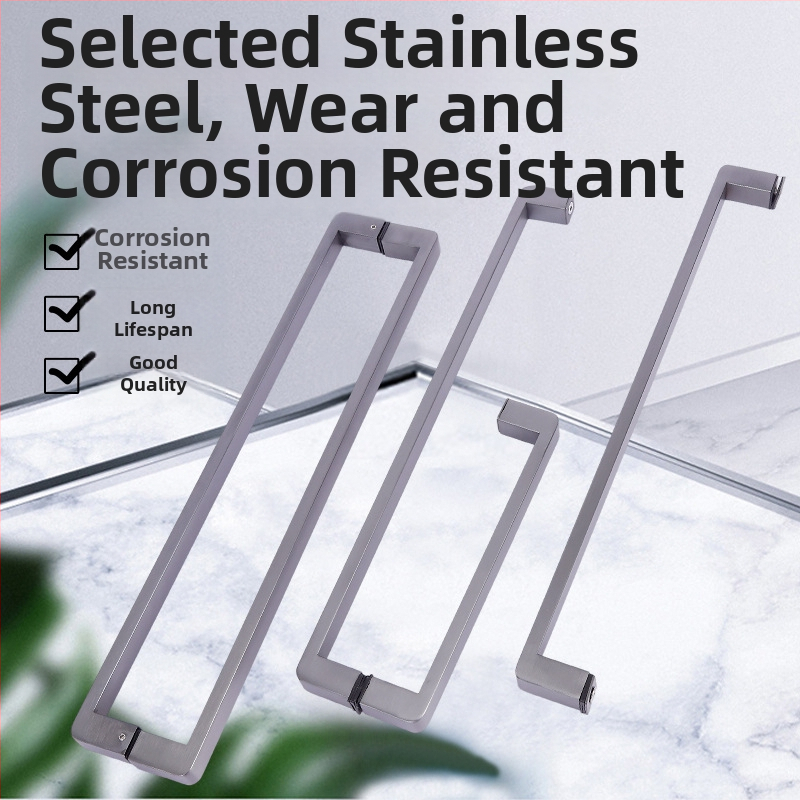 Dušas telpas rokturis stikla durvīm, nerūsējošais tērauds, 1020 minimālistiskais modelis, kvadrātcaurules dizains, mūsdienīgs stils