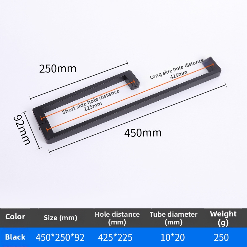 Dušo kambario rankenėlė stiklo durims, nerūdijantis plienas, 1020 minimalistinis modelis, kvadratinis vamzdelis, šiuolaikiškas stilius