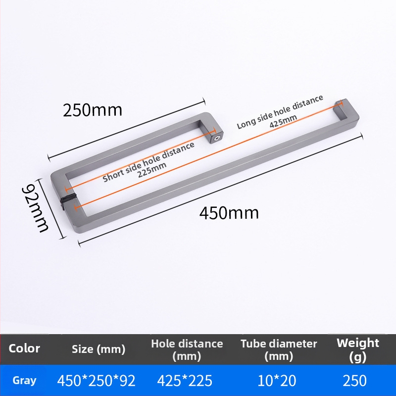 Dušo kambario rankenėlė stiklo durims, nerūdijantis plienas, 1020 minimalistinis modelis, kvadratinis vamzdelis, šiuolaikiškas stilius