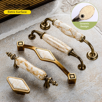 Λαβή ντουλαπιού με μαρμάρινο σχέδιο, κεραμική και κράμα ψευδαργύρου, σφυρηλατημένη, μοντέλο 3033, κομψό ύφος πολυτελείας