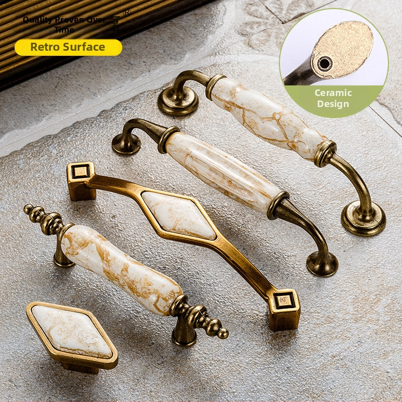 Mâner pentru dulap cu model marmură, ceramică și aliaj de zinc, forjat, model 3033, stil lux elegant