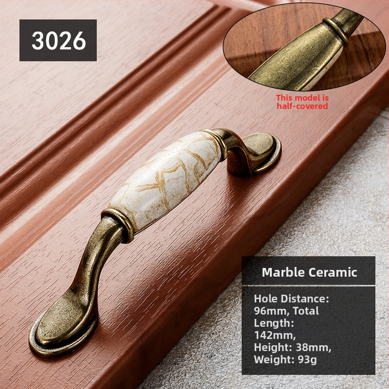 Λαβή ντουλαπιού με μαρμάρινο σχέδιο, κεραμική και κράμα ψευδαργύρου, σφυρηλατημένη, μοντέλο 3033, κομψό ύφος πολυτελείας