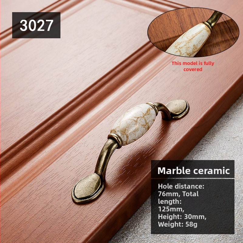 Λαβή ντουλαπιού με μαρμάρινο σχέδιο, κεραμική και κράμα ψευδαργύρου, σφυρηλατημένη, μοντέλο 3033, κομψό ύφος πολυτελείας