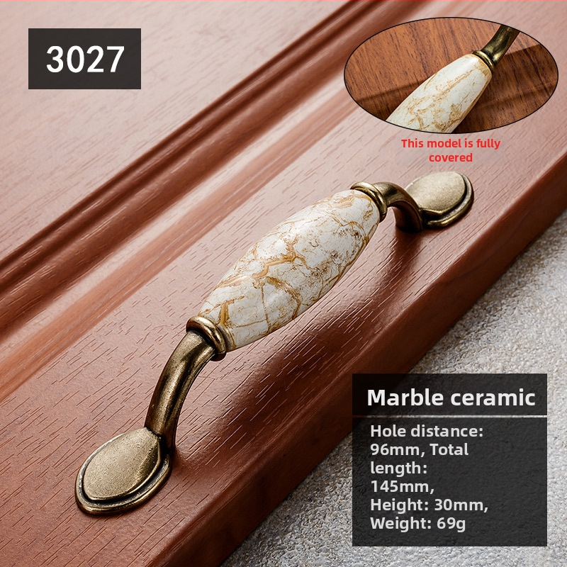 Λαβή ντουλαπιού με μαρμάρινο σχέδιο, κεραμική και κράμα ψευδαργύρου, σφυρηλατημένη, μοντέλο 3033, κομψό ύφος πολυτελείας