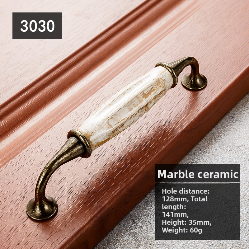 Λαβή ντουλαπιού με μαρμάρινο σχέδιο, κεραμική και κράμα ψευδαργύρου, σφυρηλατημένη, μοντέλο 3033, κομψό ύφος πολυτελείας