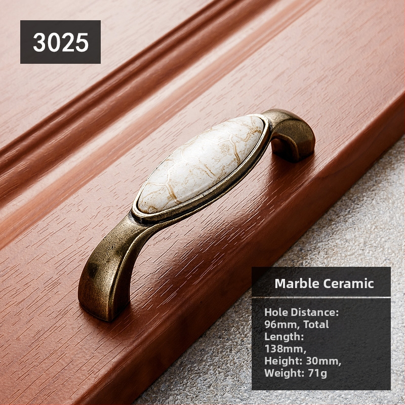Λαβή ντουλαπιού με μαρμάρινο σχέδιο, κεραμική και κράμα ψευδαργύρου, σφυρηλατημένη, μοντέλο 3033, κομψό ύφος πολυτελείας