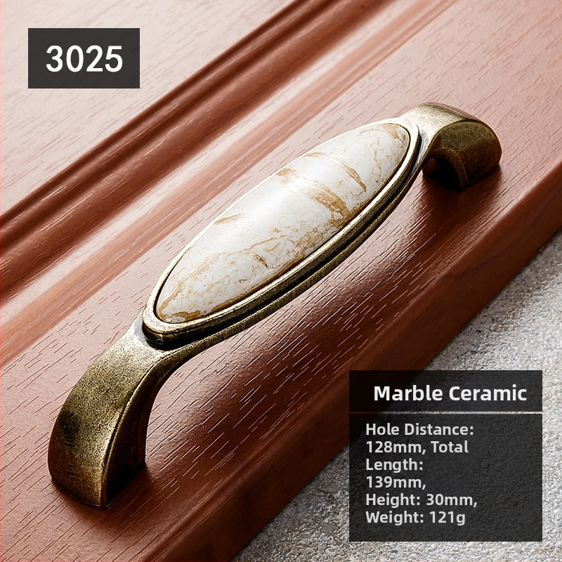 Λαβή ντουλαπιού με μαρμάρινο σχέδιο, κεραμική και κράμα ψευδαργύρου, σφυρηλατημένη, μοντέλο 3033, κομψό ύφος πολυτελείας