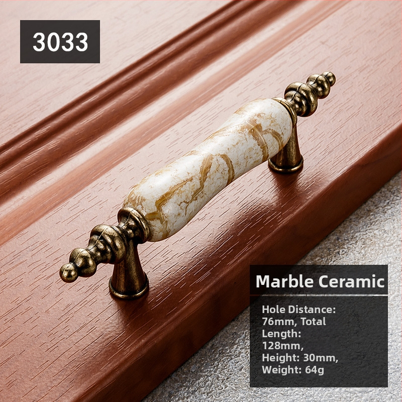 Λαβή ντουλαπιού με μαρμάρινο σχέδιο, κεραμική και κράμα ψευδαργύρου, σφυρηλατημένη, μοντέλο 3033, κομψό ύφος πολυτελείας