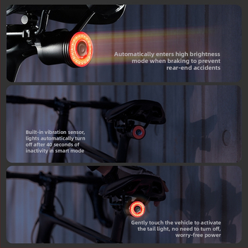 ACRUNU dviratininko išmanusis sensoriaus stabdžių galinis žibintas, IP68 vandeniui, aliuminio korpusas, COB LED, 39 g