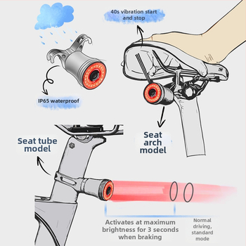 ACRUNU dviratininko išmanusis sensoriaus stabdžių galinis žibintas, IP68 vandeniui, aliuminio korpusas, COB LED, 39 g