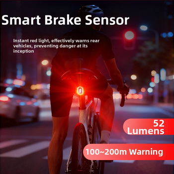 Dviračio galinis žibintas su išmaniu stabdymo jutikliu, USB-C įkrovimas, 600mAh baterija, greito atjungimo tvirtinimas naktiniam važiavimui