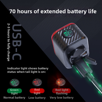 Dviračio galinis žibintas su išmaniu stabdymo jutikliu, USB-C įkrovimas, 600mAh baterija, greito atjungimo tvirtinimas naktiniam važiavimui