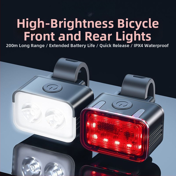 Dviračio žibintų komplektas naktiniam važiavimui: priekinis ir galinis žibintas su stabdymo įspėjimu — tinkamas kalnų ir greitkelių dviračiams, modelis WxrSiYQJ