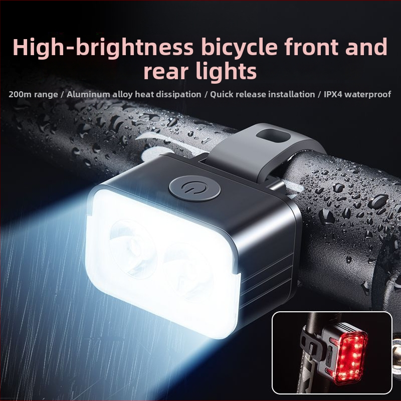 Dviračio žibintų komplektas naktiniam važiavimui: priekinis ir galinis žibintas su stabdymo įspėjimu — tinkamas kalnų ir greitkelių dviračiams, modelis WxrSiYQJ