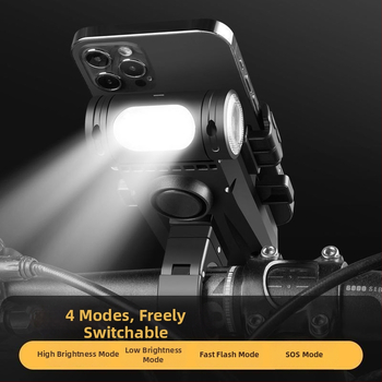 Dviračio priekinis žibintas su elektrine sirena, telefono laikiklis, FY-330