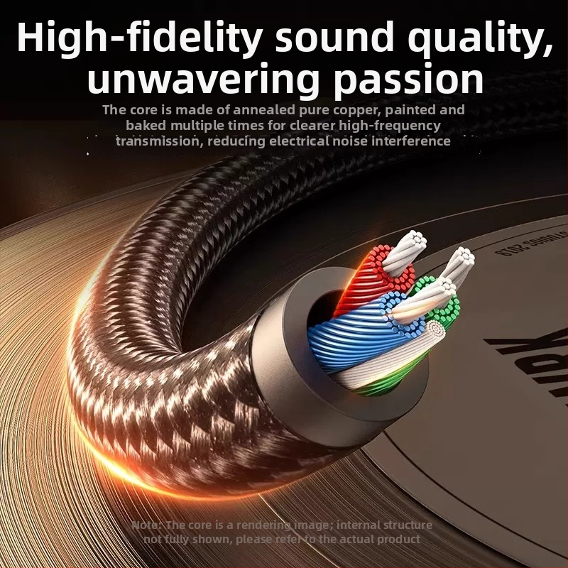 3,5 mm vīriešu–vīriešu automobiļu audio kabelis — zeltīti spraudņi, emalēts vara kodols, alumīnija sakausējuma korpuss, TPU ārējā apdare ar neilona auklu, universāla 3,5 mm saderība