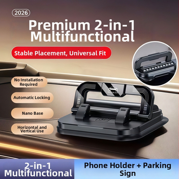 Automobilio telefono laikiklis su lipiniu tvirtinimu, pasukamas, dviejų funkcijų laikiklis – skirta navigacijai ir prietaisų skydeliui, ABS medžiaga, modelis N343