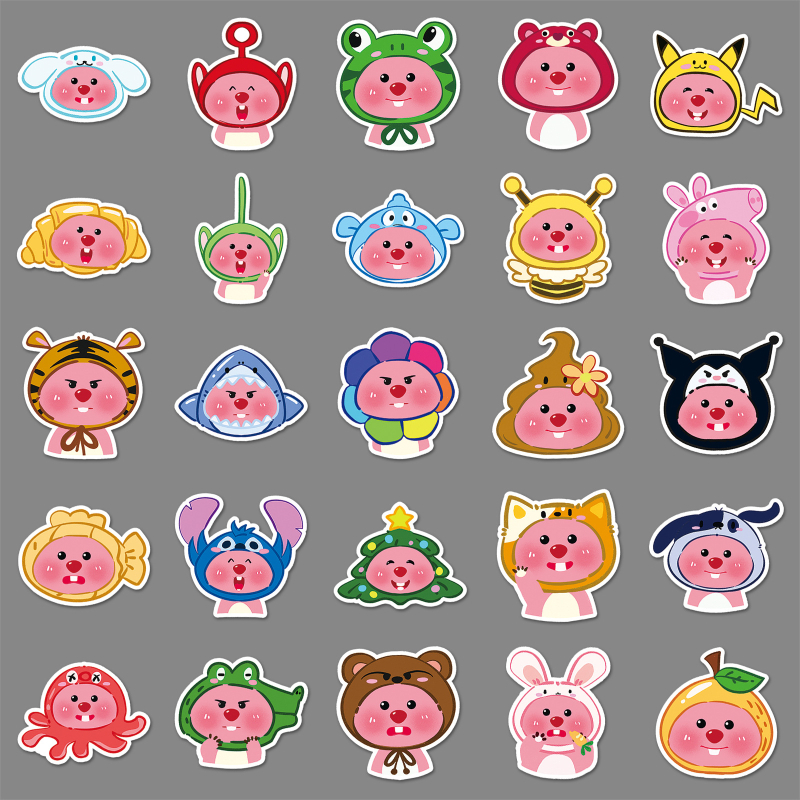 Lipdukų rinkinys: Loopy karikatūros Ruby portretas — ranka dažytas, self-adhesive, Lovable Wind stilius, Poetry prekės ženklas, offset spausdinimas