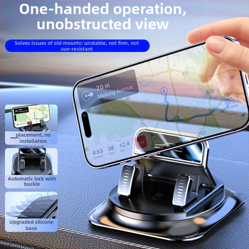 Automobilio telefono laikiklis – 360° pasukimas, klijavimo tvirtinimas, universalus suderinamumas, pritaikymas galimas