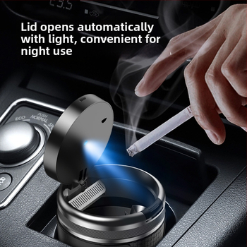 YONG XUN Apšviesta automobilio peleninė — metalinis korpusas, vieno mygtuko atidarymas, tinkama tiek automobiliui ir namams, svoris 203 g